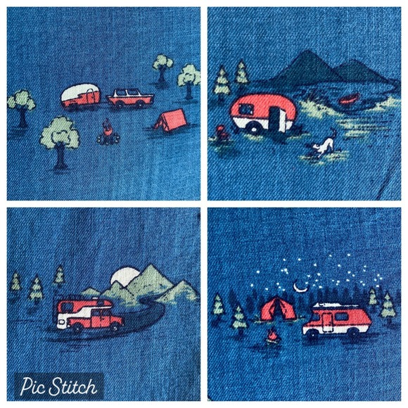 Duluth Trading Co Womens L Lightweight Printmaker Popover Blue Camper RV Organic - Picture 6 of 14